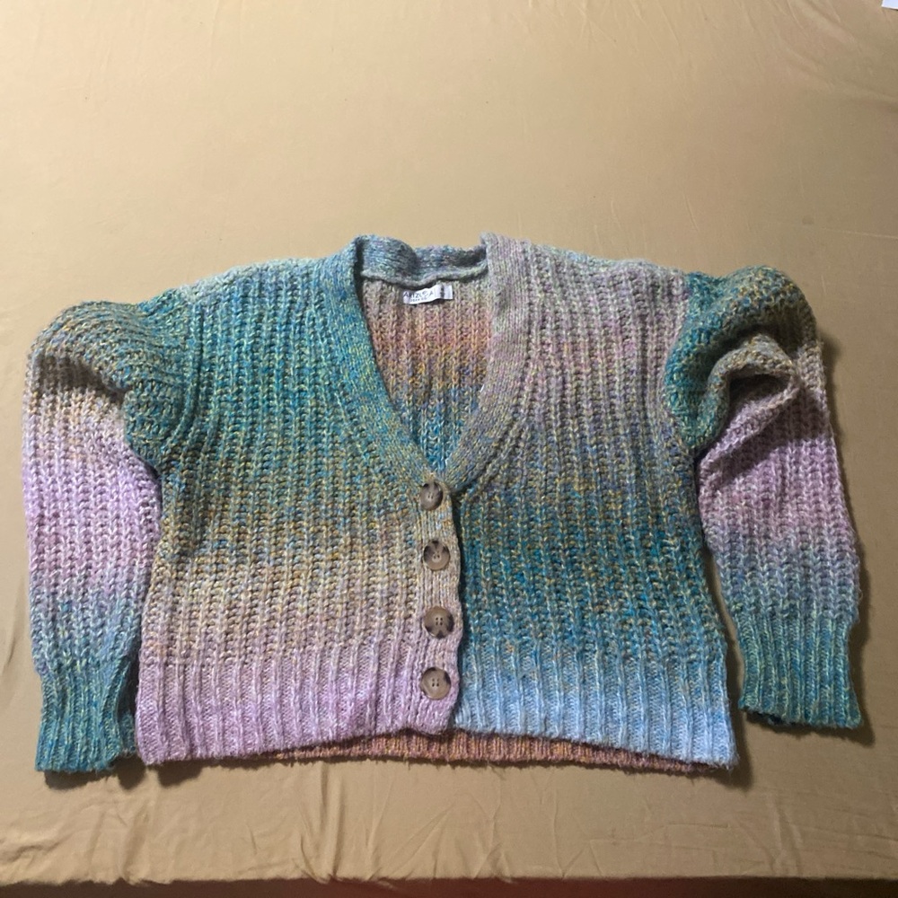 Arizona Jean Company Pastel Multicolor V-Neck Button Cardigan